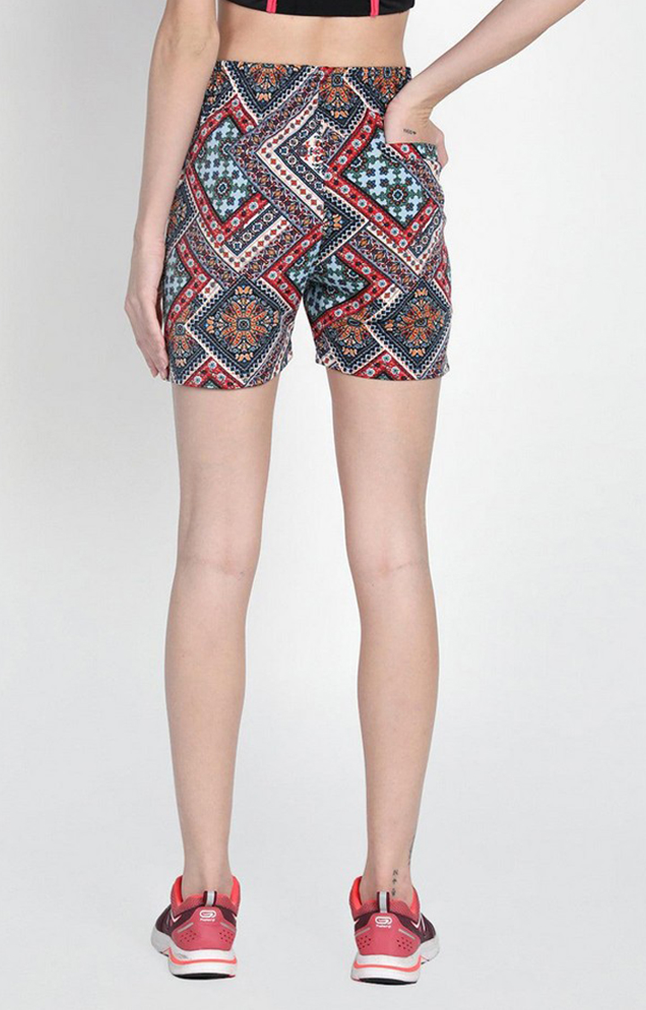 Women's  Red Printed Polyester Activewear Shorts