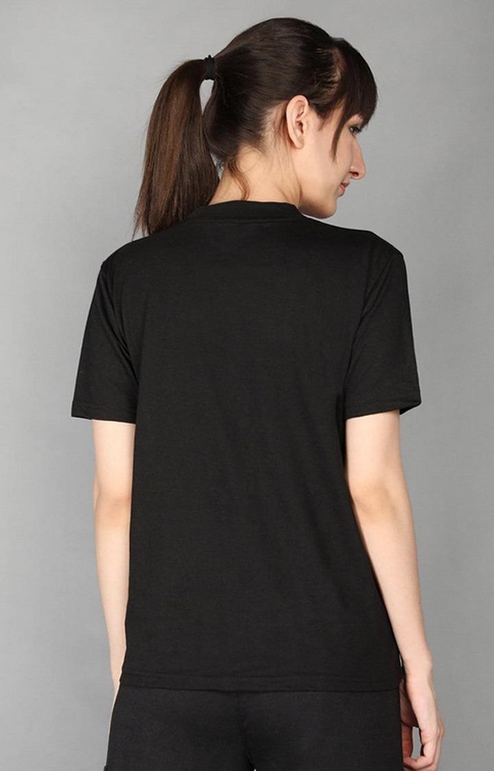 Women's Black Terry Cotton Blend Outdoor Regular T-Shirts