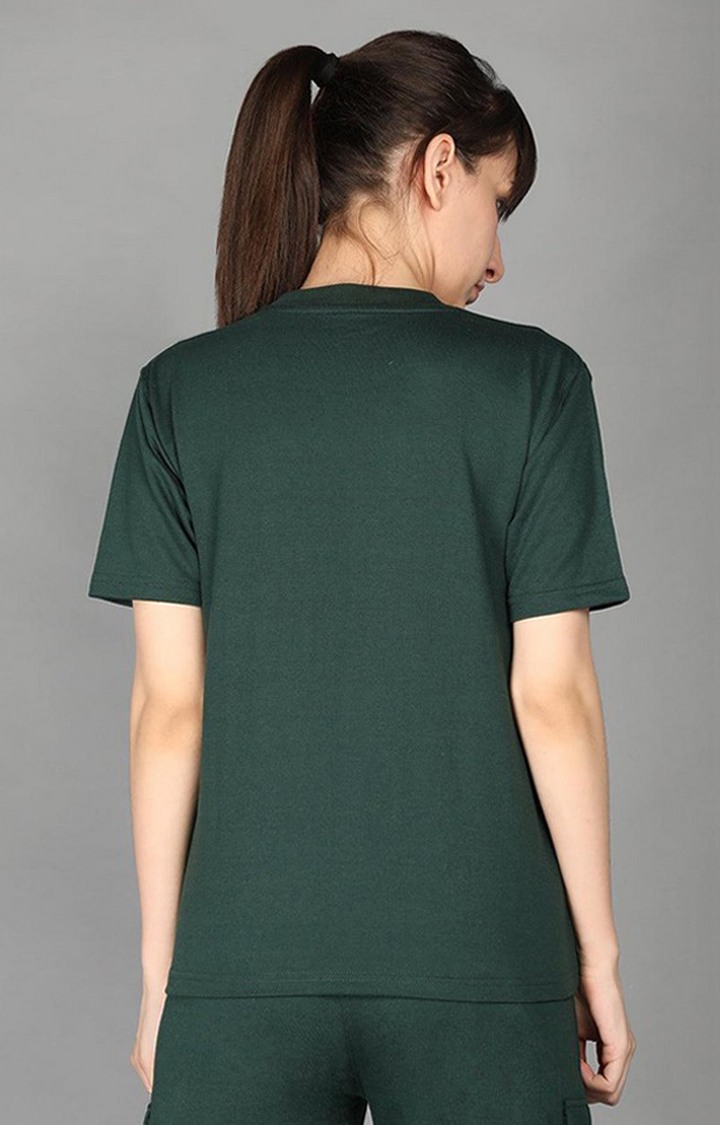 Women's Green Terry Cotton Blend Outdoor Regular T-Shirts