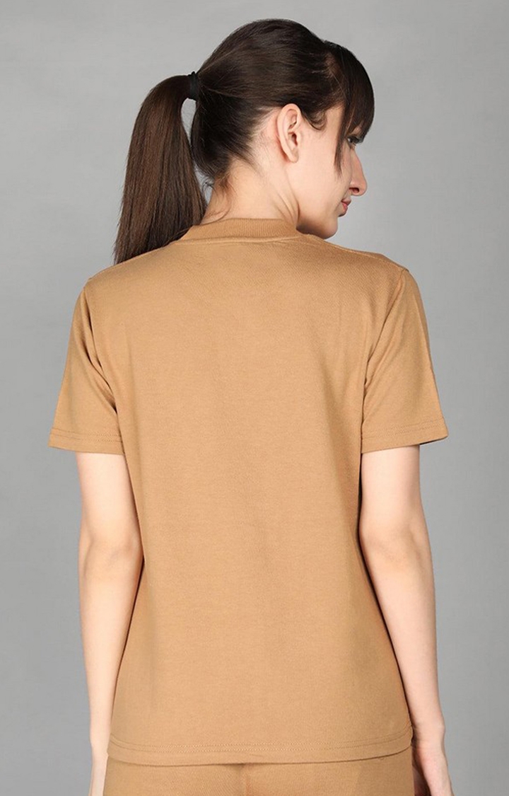 Women's Brown Terry Cotton Blend Outdoor Regular T-Shirts