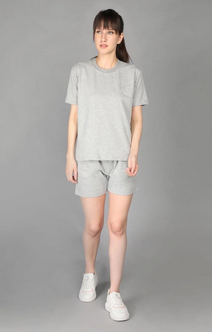 Women's Grey Terry Cotton Blend Outdoor Regular T-Shirts