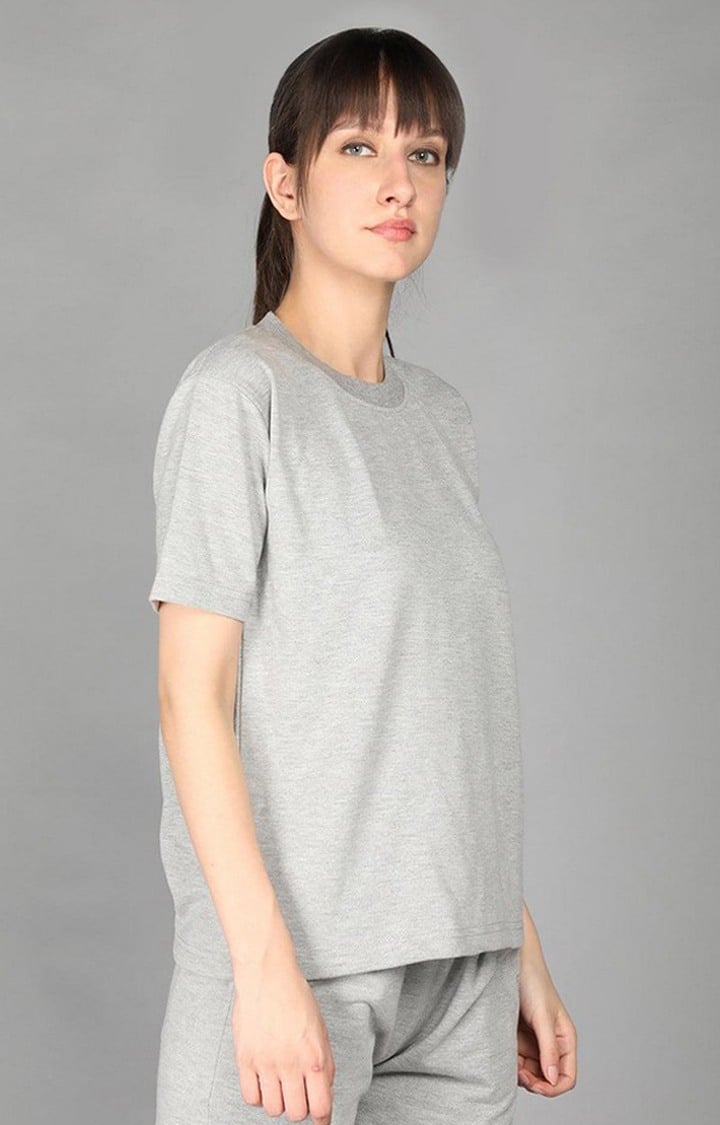 Women's Grey Terry Cotton Blend Outdoor Regular T-Shirts