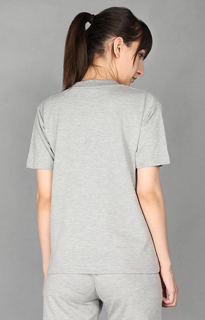 Women's Grey Terry Cotton Blend Outdoor Regular T-Shirts