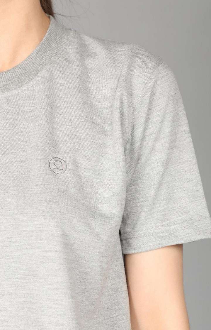 Women's Grey Terry Cotton Blend Outdoor Regular T-Shirts