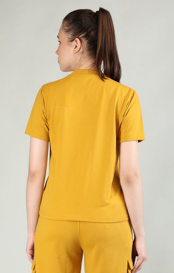 Women's Yellow Terry Cotton Blend Outdoor Regular T-Shirts