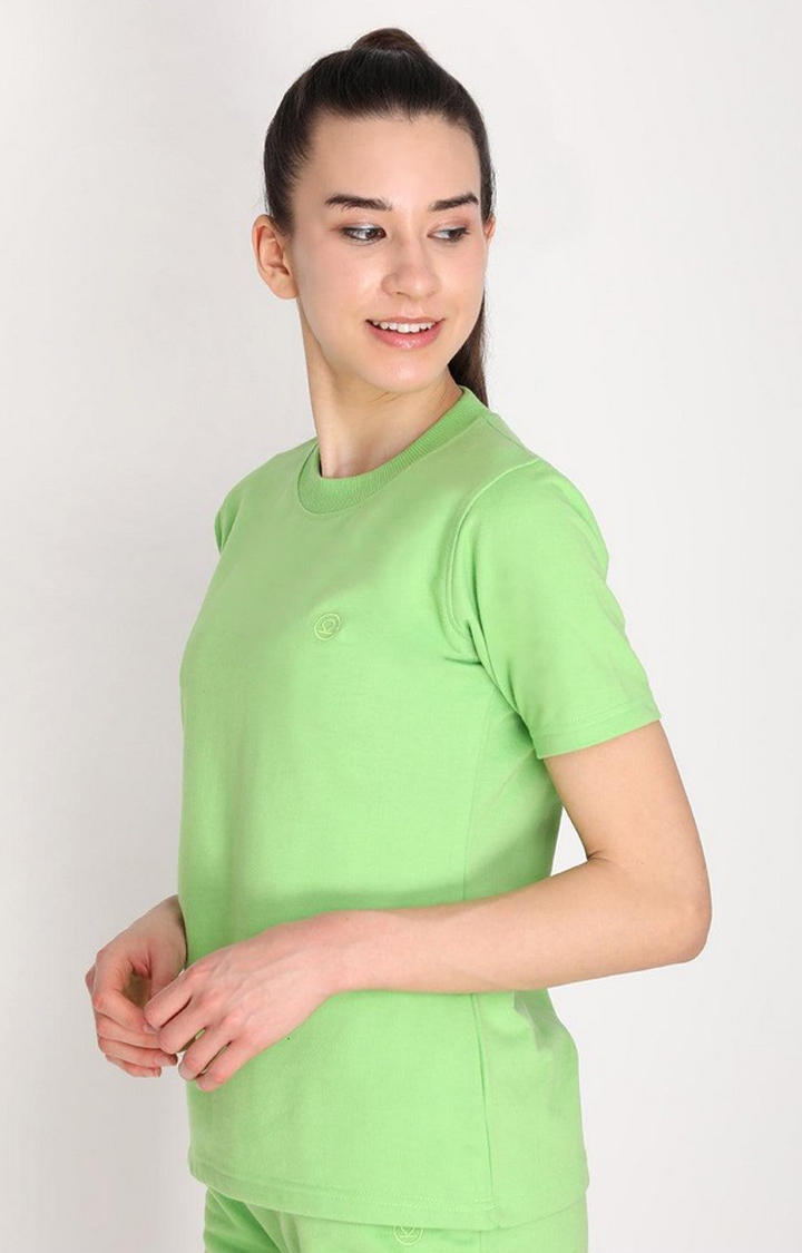 Women's Terry Green Cotton Blend Outdoor Regular T-Shirts