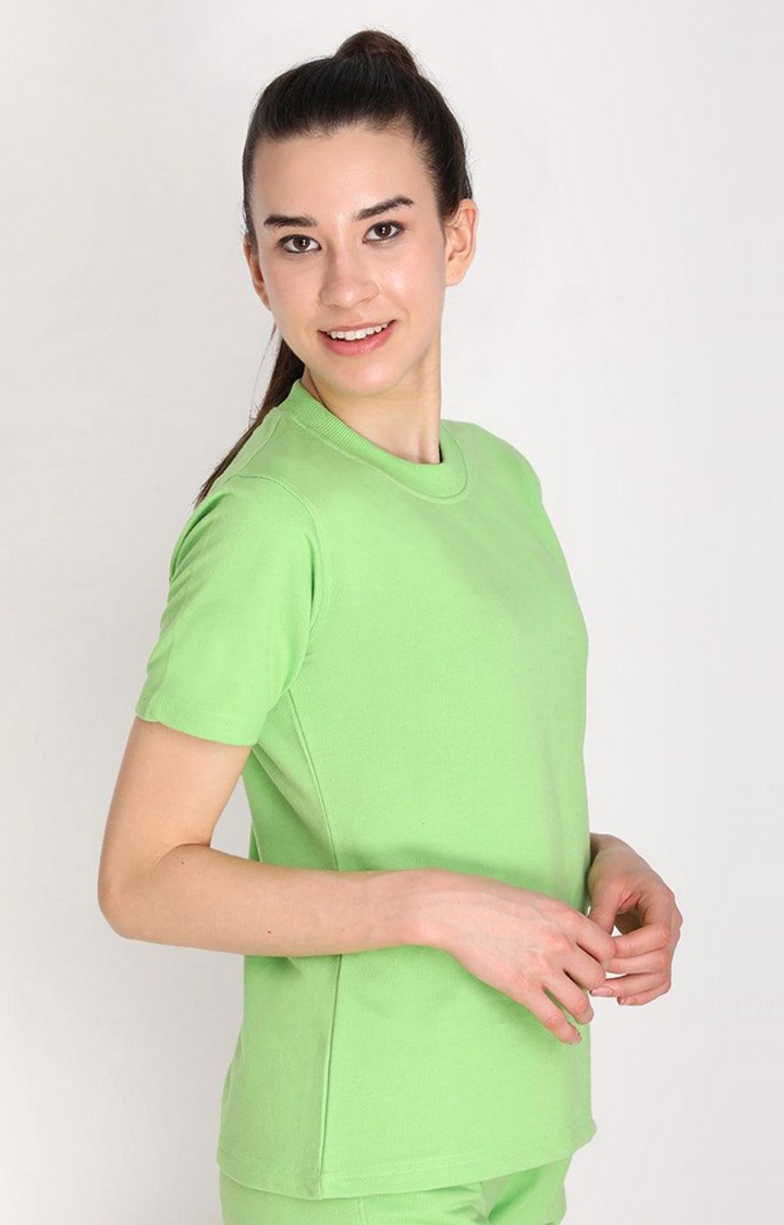 Women's Terry Green Cotton Blend Outdoor Regular T-Shirts