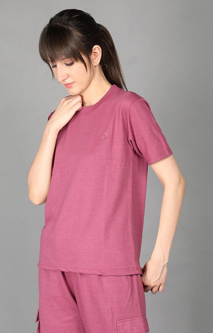 Women's Red Terry Cotton Blend Outdoor Regular T-Shirts