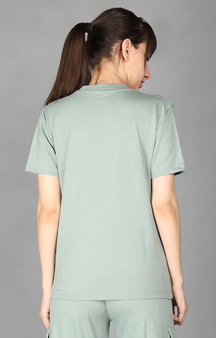 Women's Green Terry Cotton Blend Outdoor Regular T-Shirts