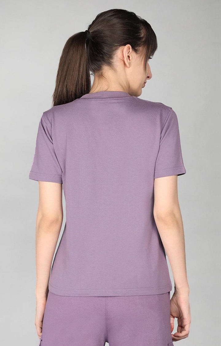 Women's Purple Terry Cotton Blend Outdoor Regular T-Shirts