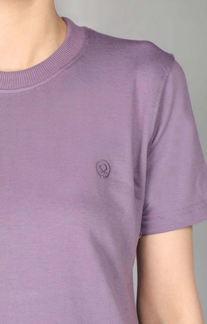 Women's Purple Terry Cotton Blend Outdoor Regular T-Shirts