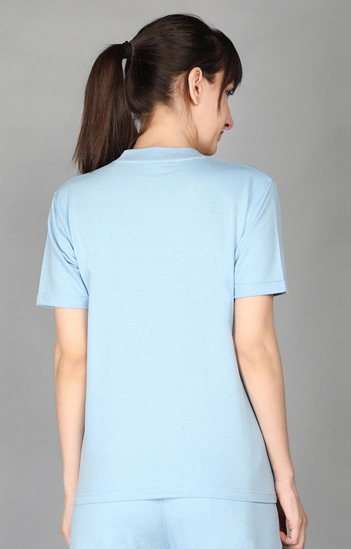 Women's Blue Terry Cotton Blend Outdoor Regular T-Shirts