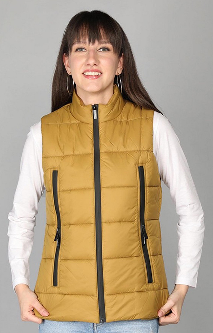 CHKOKKO | Women's Yellow Winter Wear Polyester Gilet