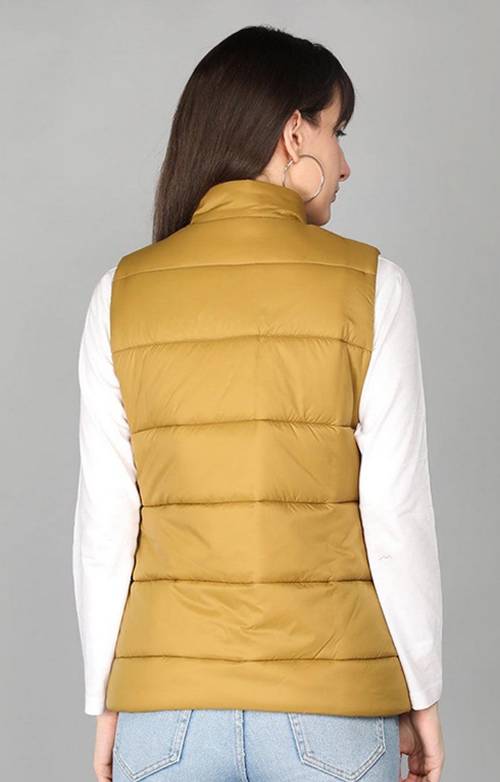 Women's Yellow Winter Wear Polyester Gilet