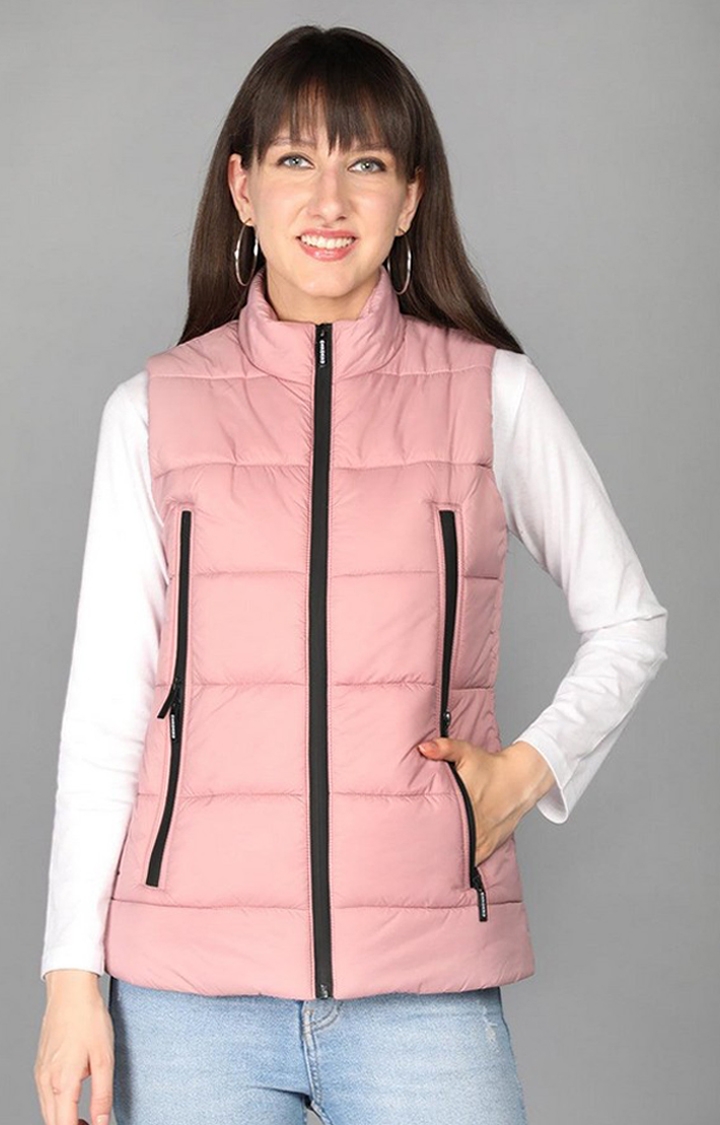CHKOKKO | Women's Pink Winter Wear Polyester Gilet