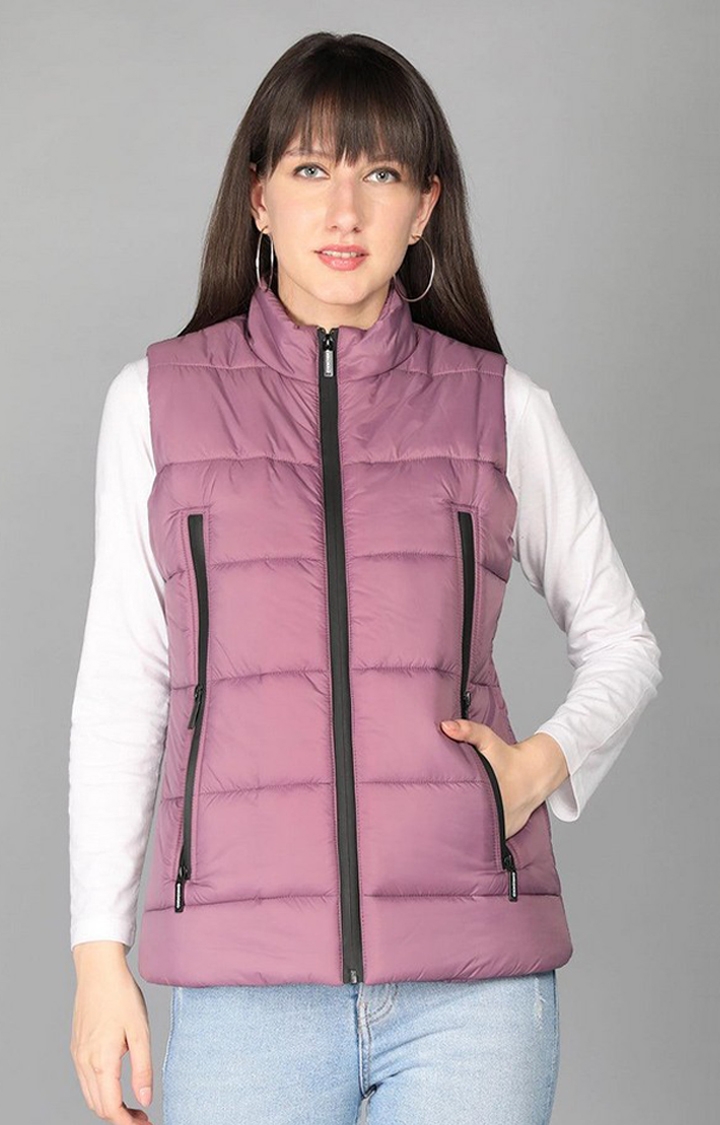 CHKOKKO | Women's Purple Winter Wear Polyester Gilet