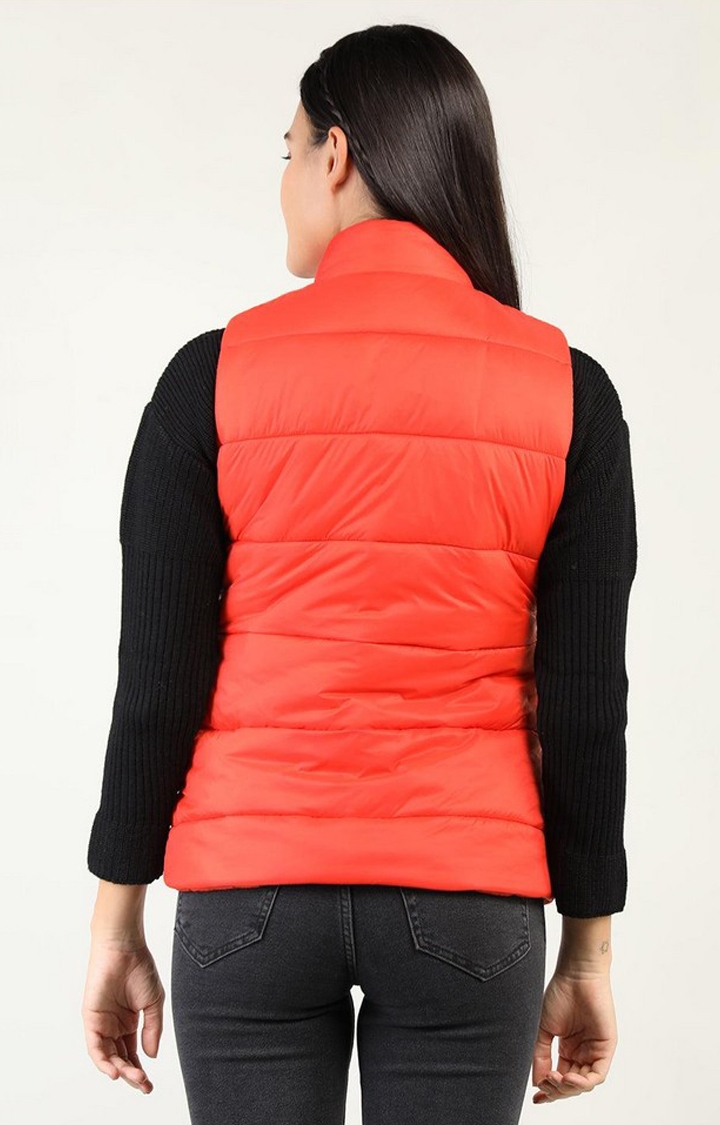Women's Red Winter Wear Polyester Gilet