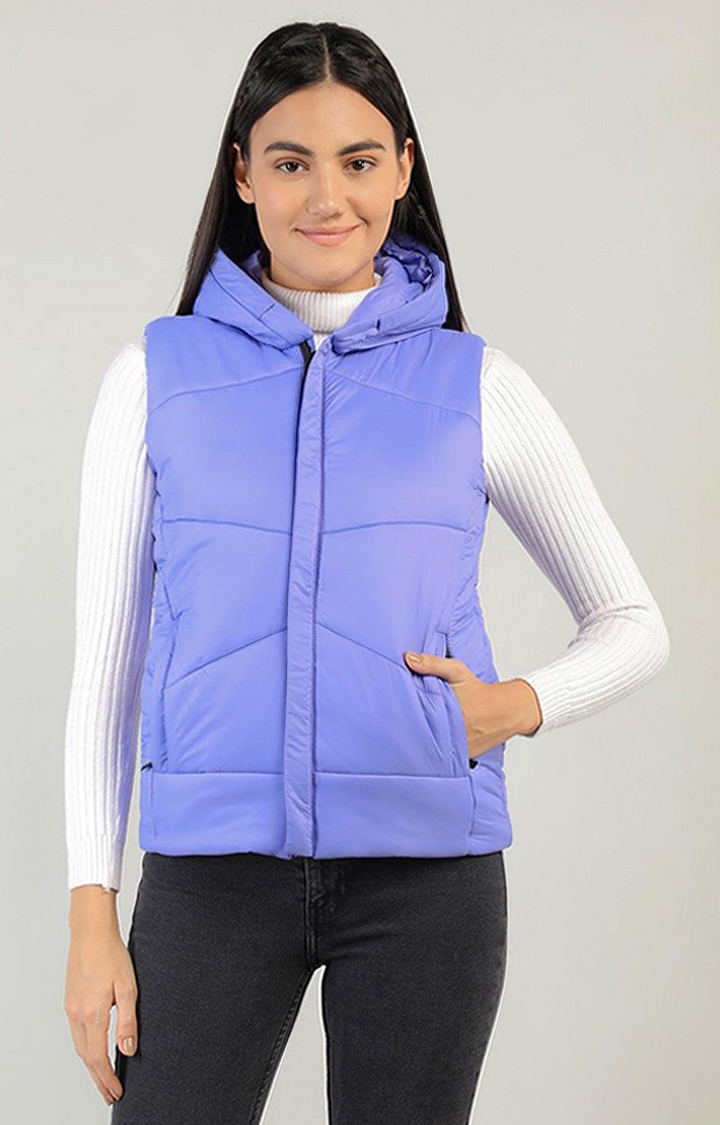 CHKOKKO | Women's Blue Winter Wear Polyester Gilet