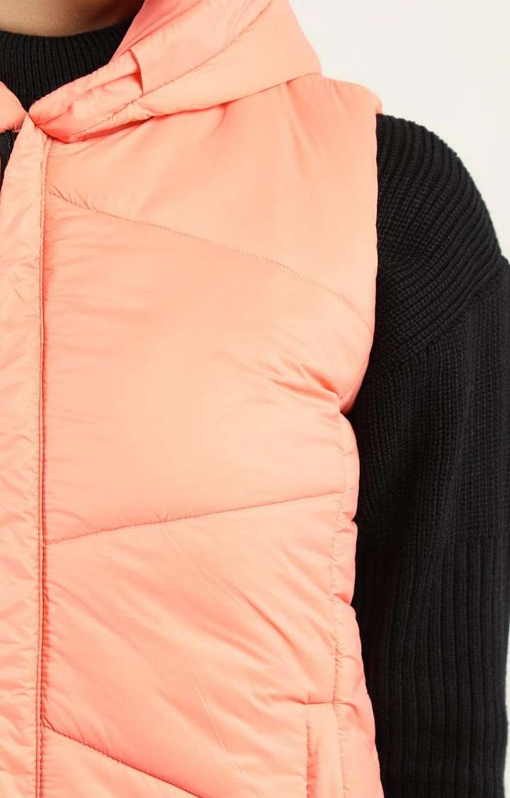 Women's Orange Winter Wear Polyester Gilet