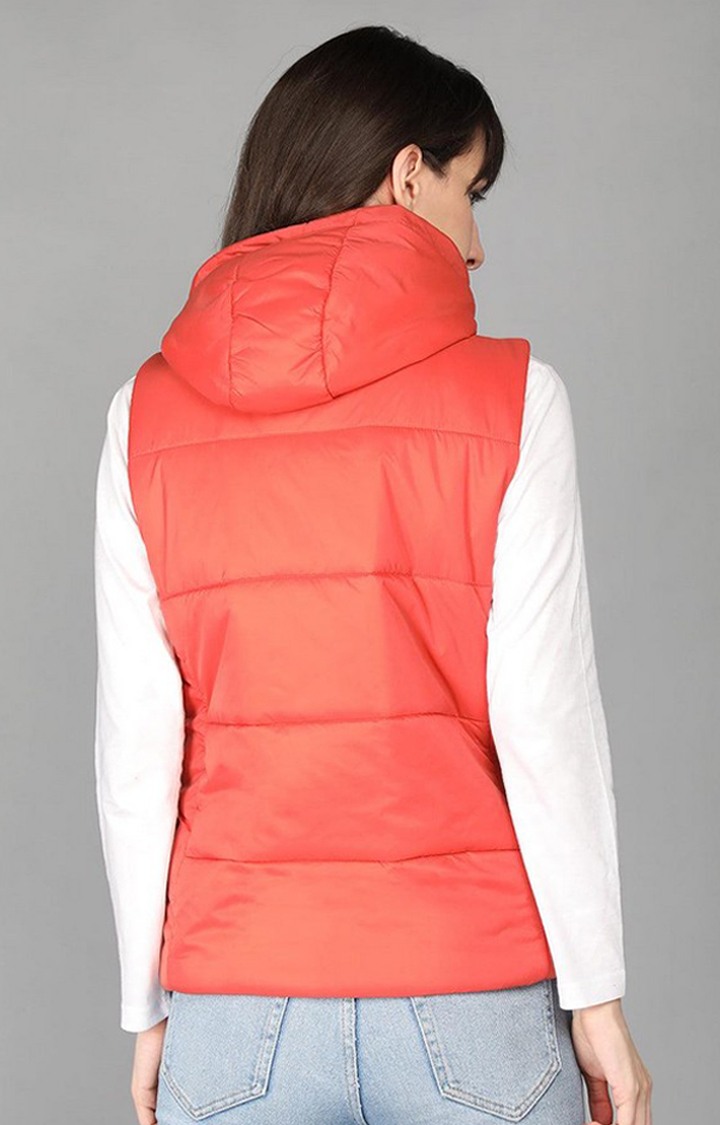 Women's Orange Winter Wear Polyester Gilet