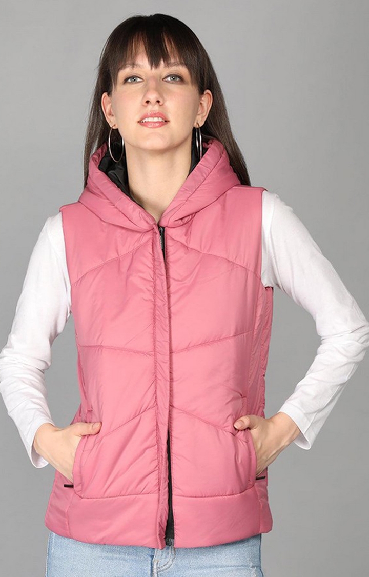 Women's Pink Winter Wear Polyester Gilet