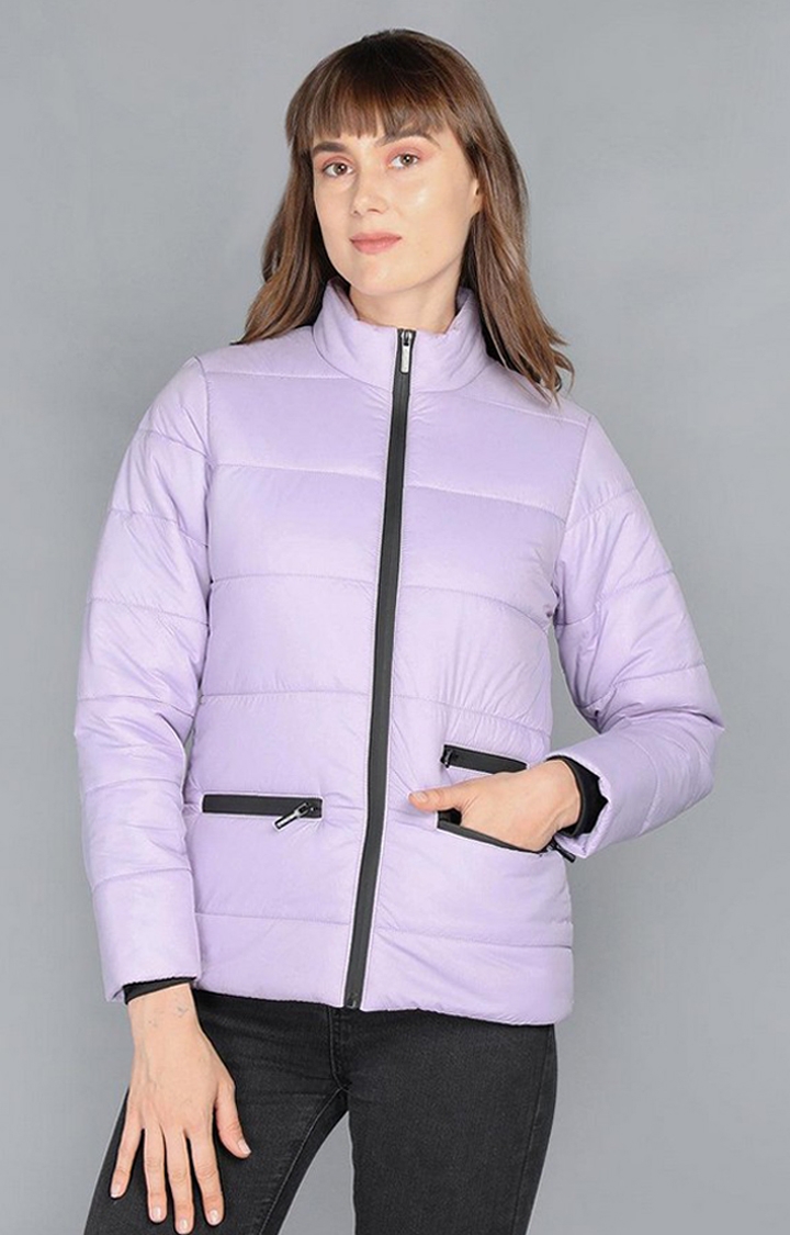 Women's Purple Winter Wear Polyester Bomber Jackets