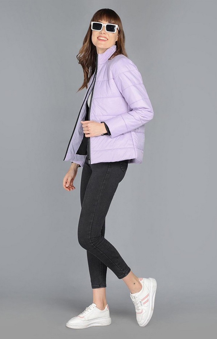 Women's Purple Winter Wear Polyester Bomber Jackets