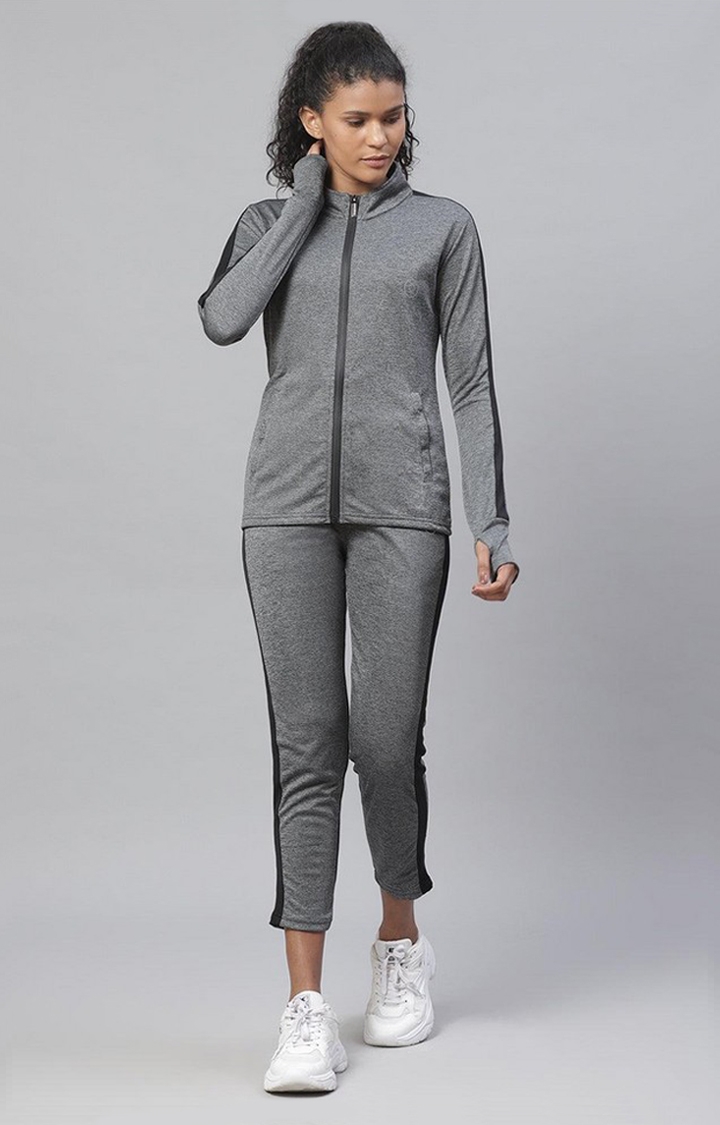 CHKOKKO | Women's  Grey Solid Polyester Tracksuits