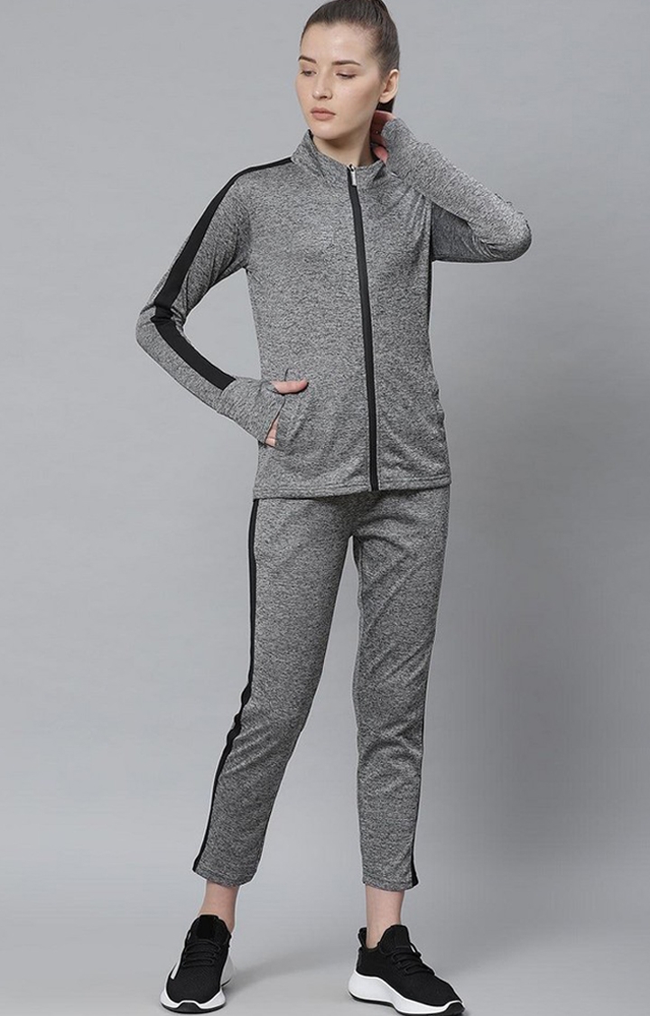 Women's  Grey Solid Polyester Tracksuits