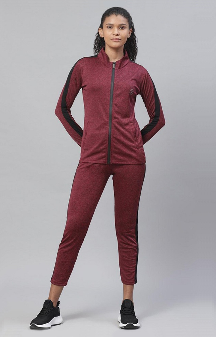 Women's  Red Solid Polyester Tracksuits