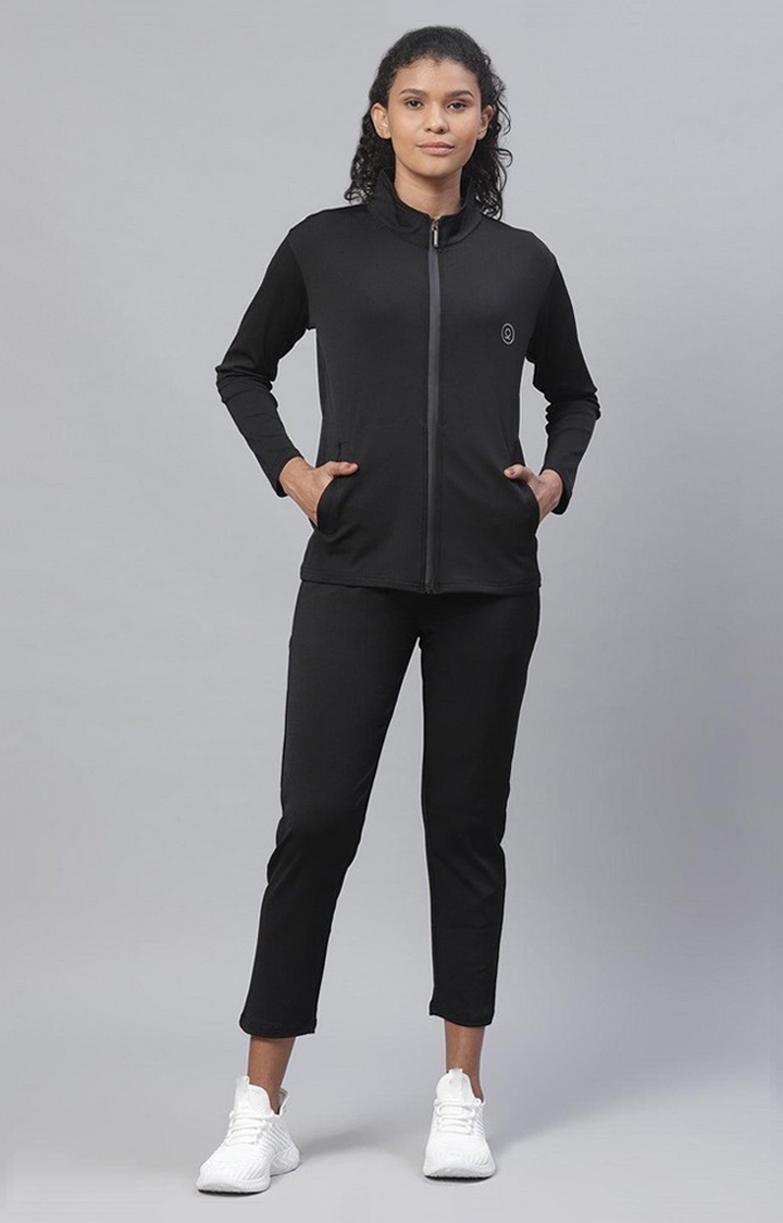 CHKOKKO | Women's  Black Solid Polyester Tracksuits