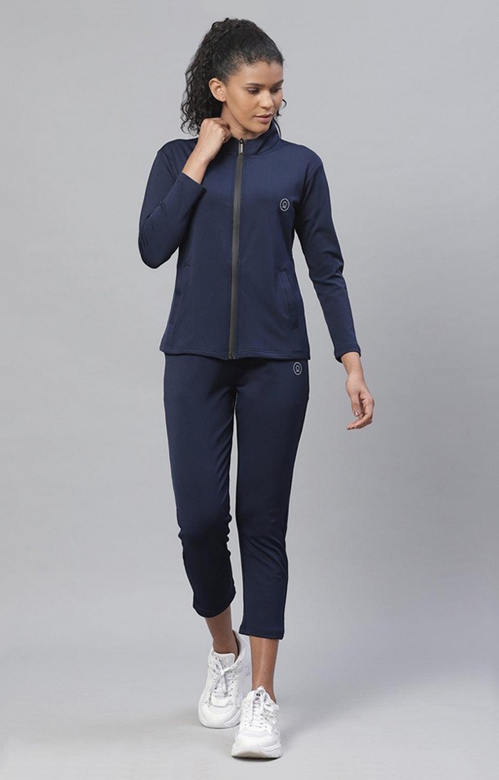 CHKOKKO | Women's  Blue Solid Polyester Tracksuits