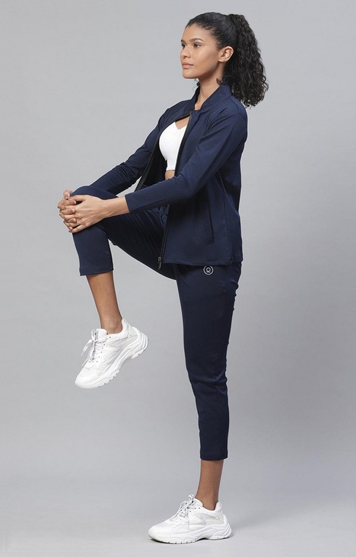 Women's  Blue Solid Polyester Tracksuits
