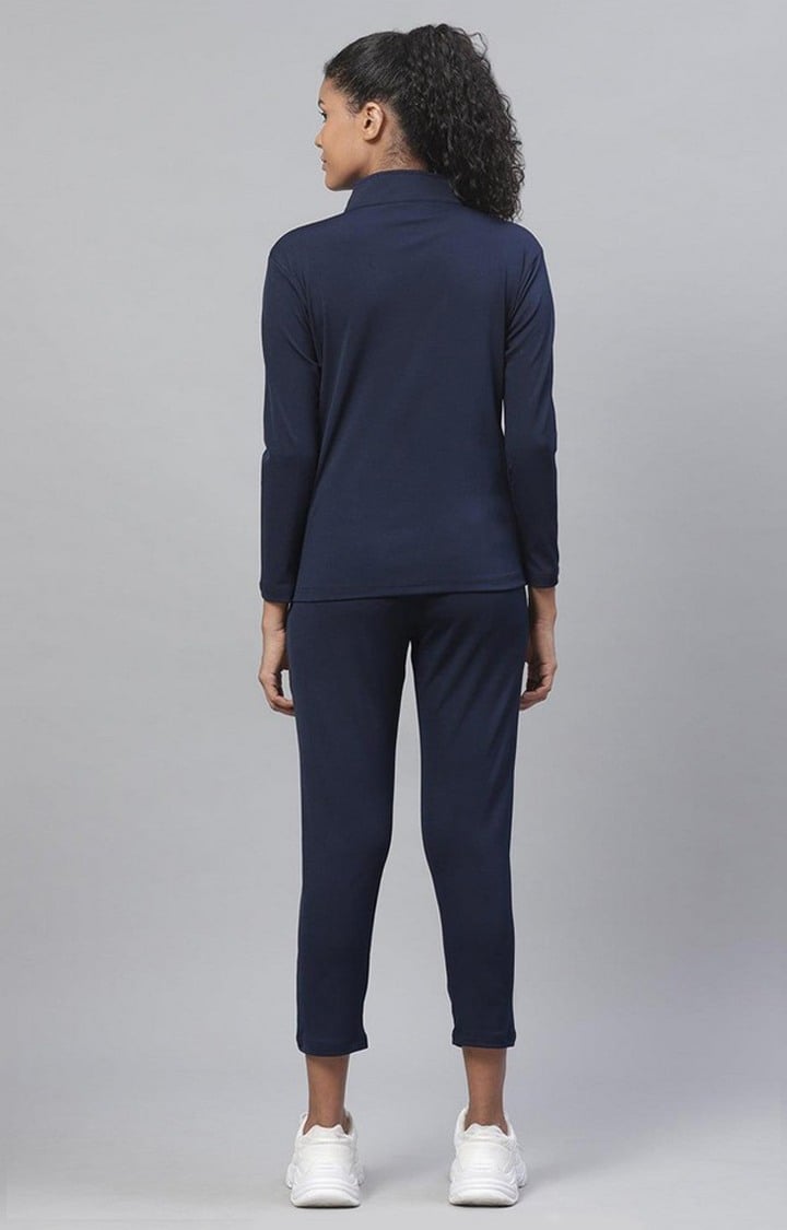 Women's  Blue Solid Polyester Tracksuits