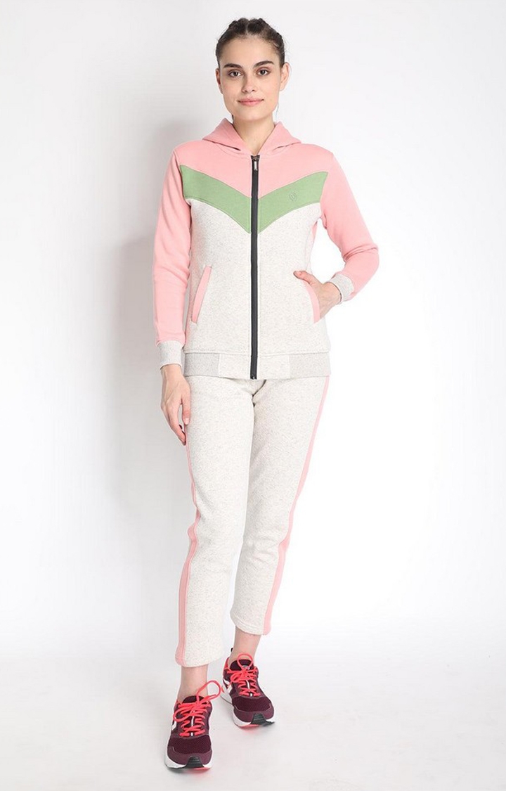 CHKOKKO | Women's  Pink Solid Fleece Tracksuits
