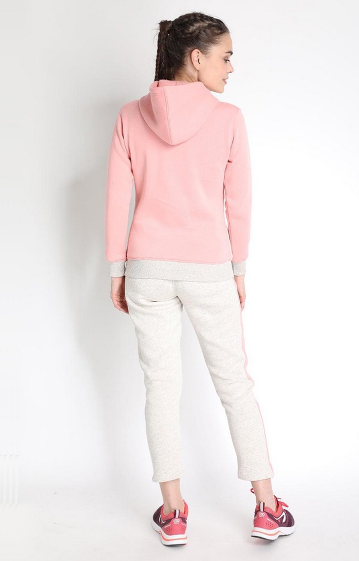 Women's  Pink Solid Fleece Tracksuits