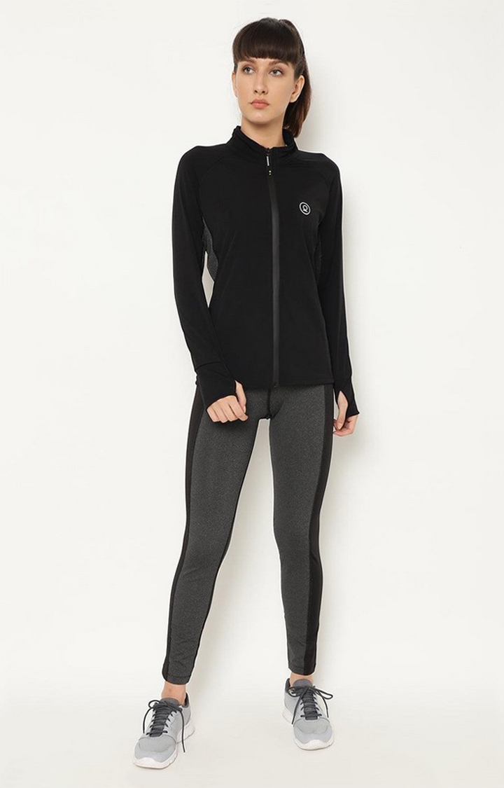 Women's  Black Solid Polyester Tracksuits