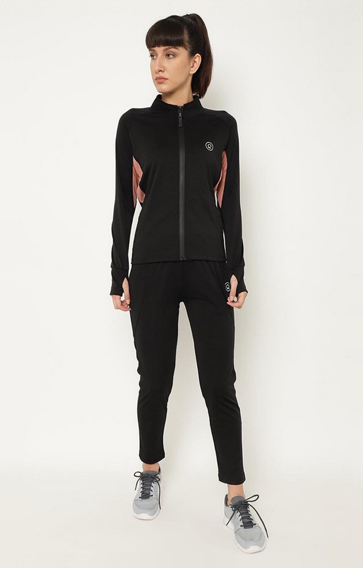 CHKOKKO | Women's  Black Solid Polyester Tracksuits