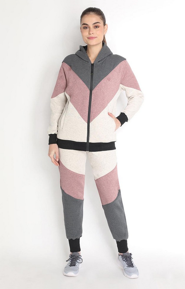 CHKOKKO | Women's  Grey Solid Fleece Tracksuits