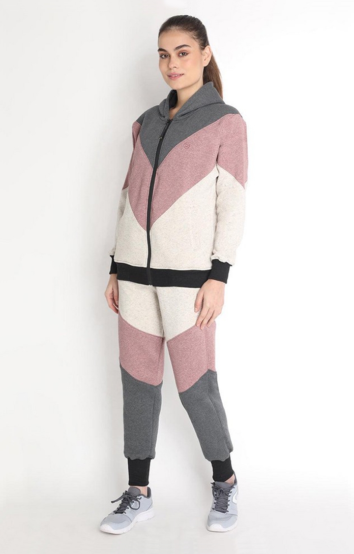 Women's  Grey Solid Fleece Tracksuits