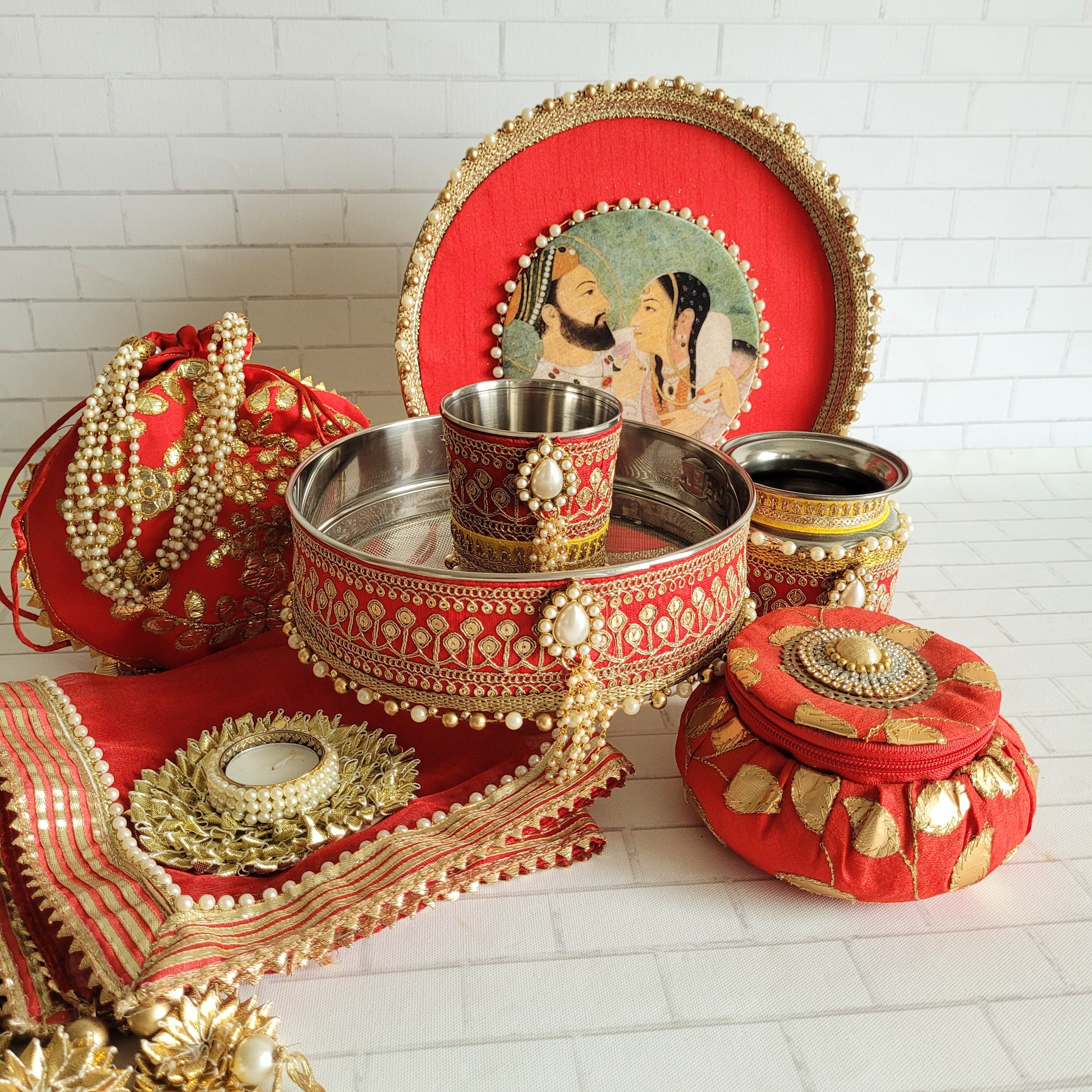 Floral art | Red & Gold Maharani Karva Chauth Thali Set undefined