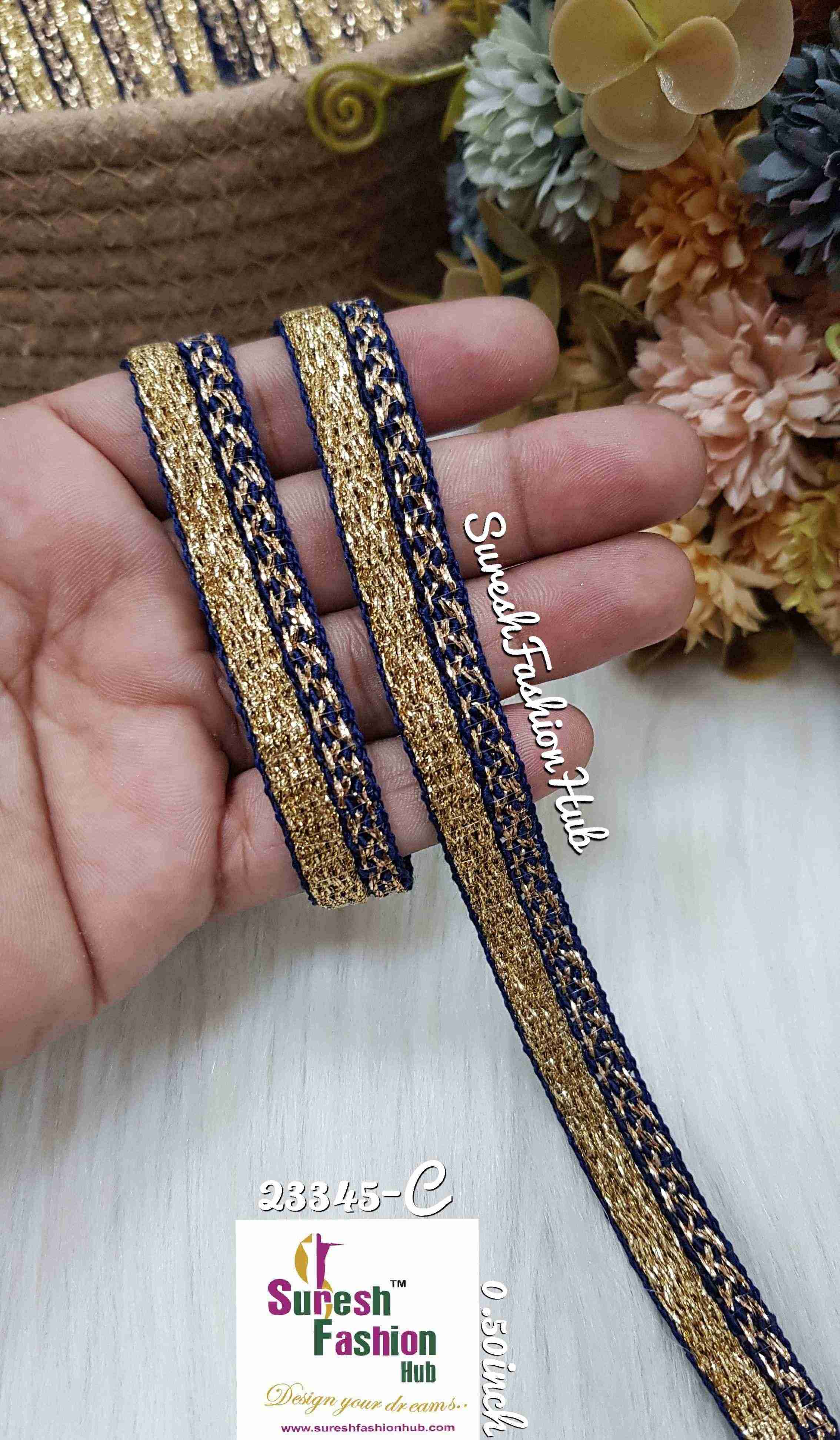 Golden Zari Glimmer Navy Blue  Bases Designer Trims
