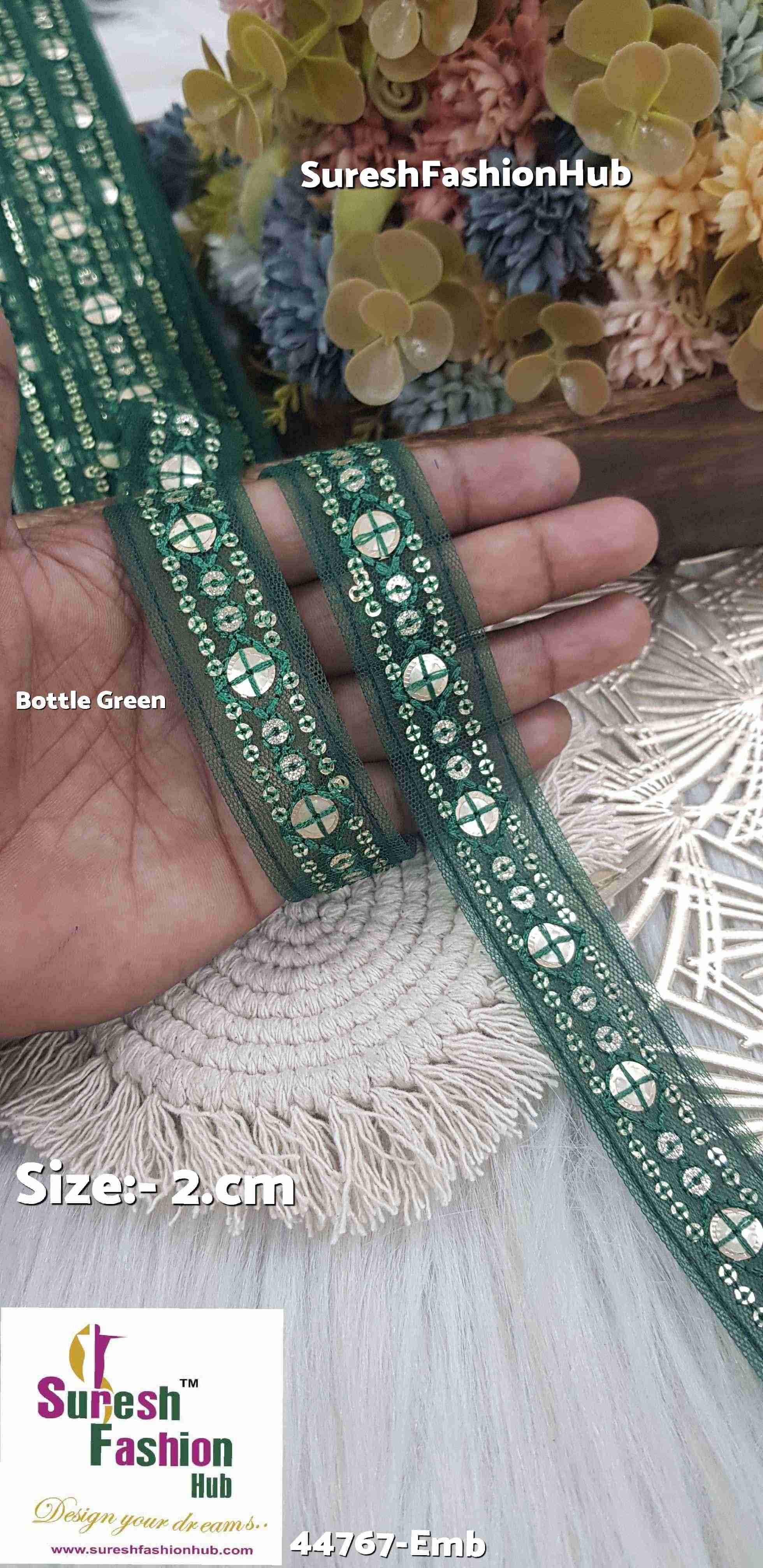 Bottle Green Net Embroidered Lace