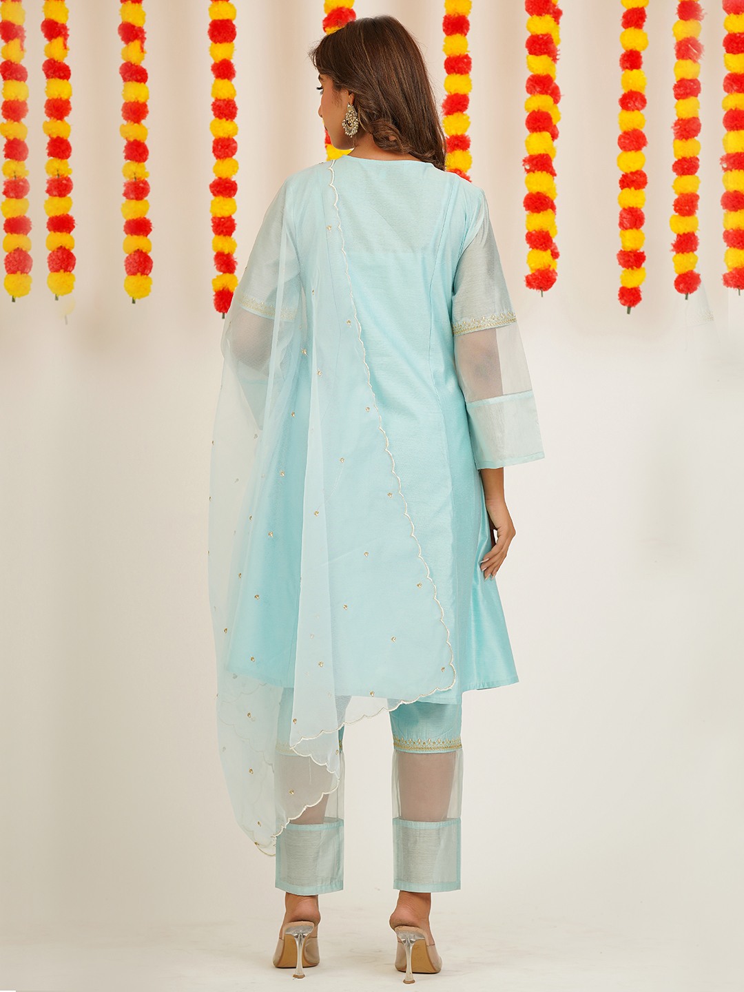 Viscose Chanderi Embroidered  Anarkali kurta set