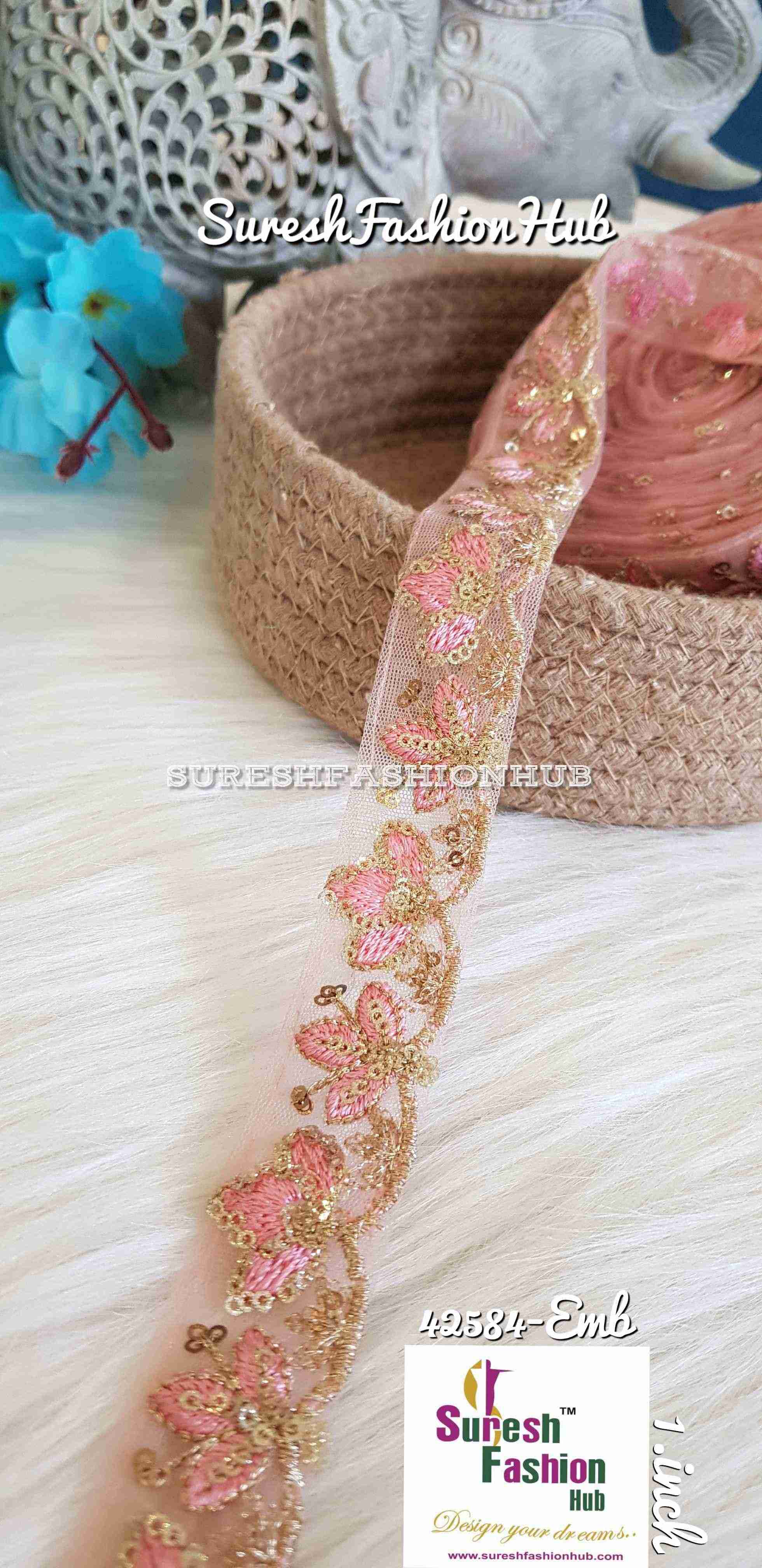 Leafy Loom Baby Pink Mesh Designer Trim