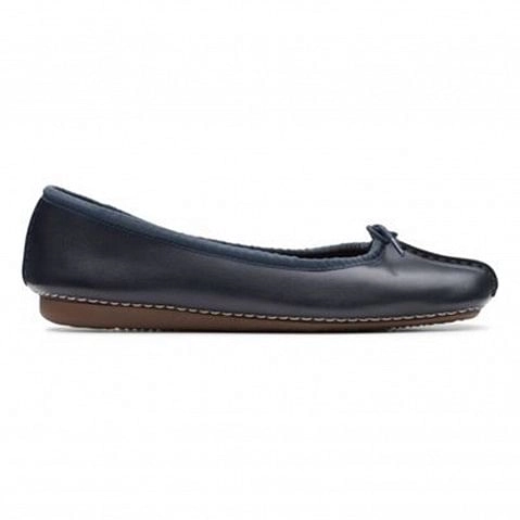 Clarks | Navy Blue Solid Leather Ballerinas for Women 0