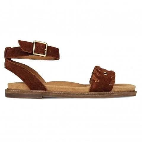 Corsio Amelia Dark Tan Suede Flat Sandals