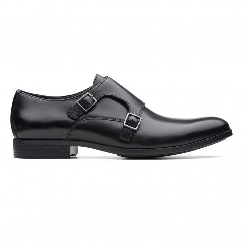 Men s Black Leather Monk strap Shoes