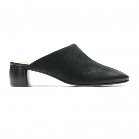 Clarks black top leather mules