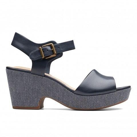 Clarks navy blue wedge sandals best sale